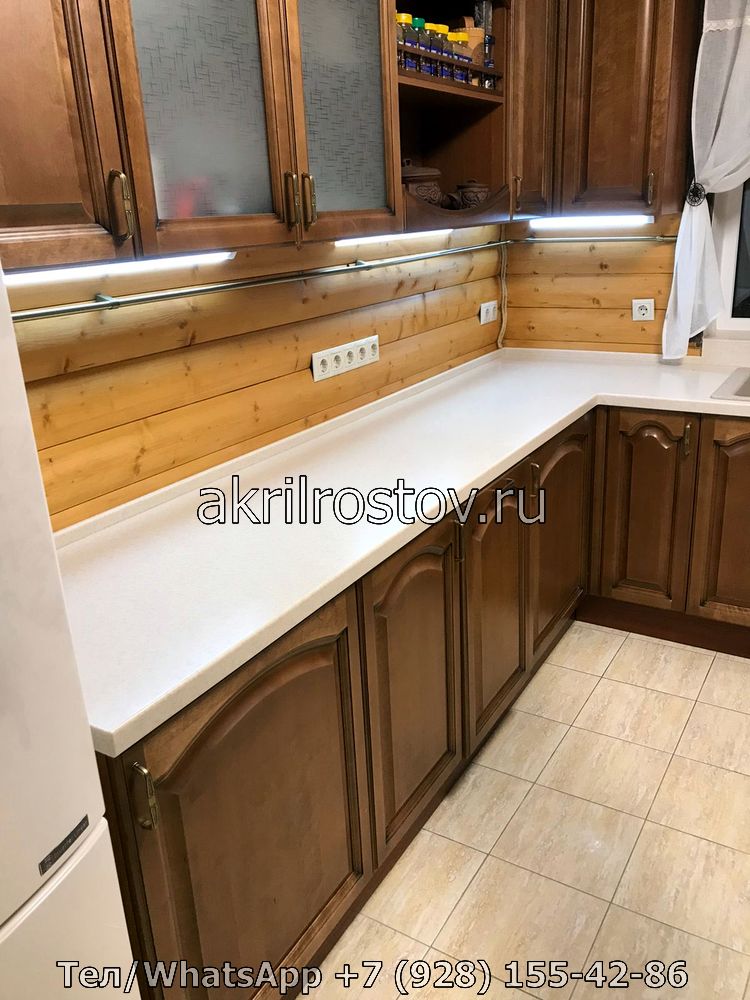 Эксклюзивная белая акриловая столешница для кухни с угловой конфигурацией Современная угловая столешница из белого акрила на заказ