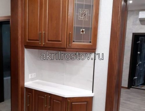 Белая глянцевая Г-образная столешница из акрилового камня для кухни на заказ: цена и изготовление