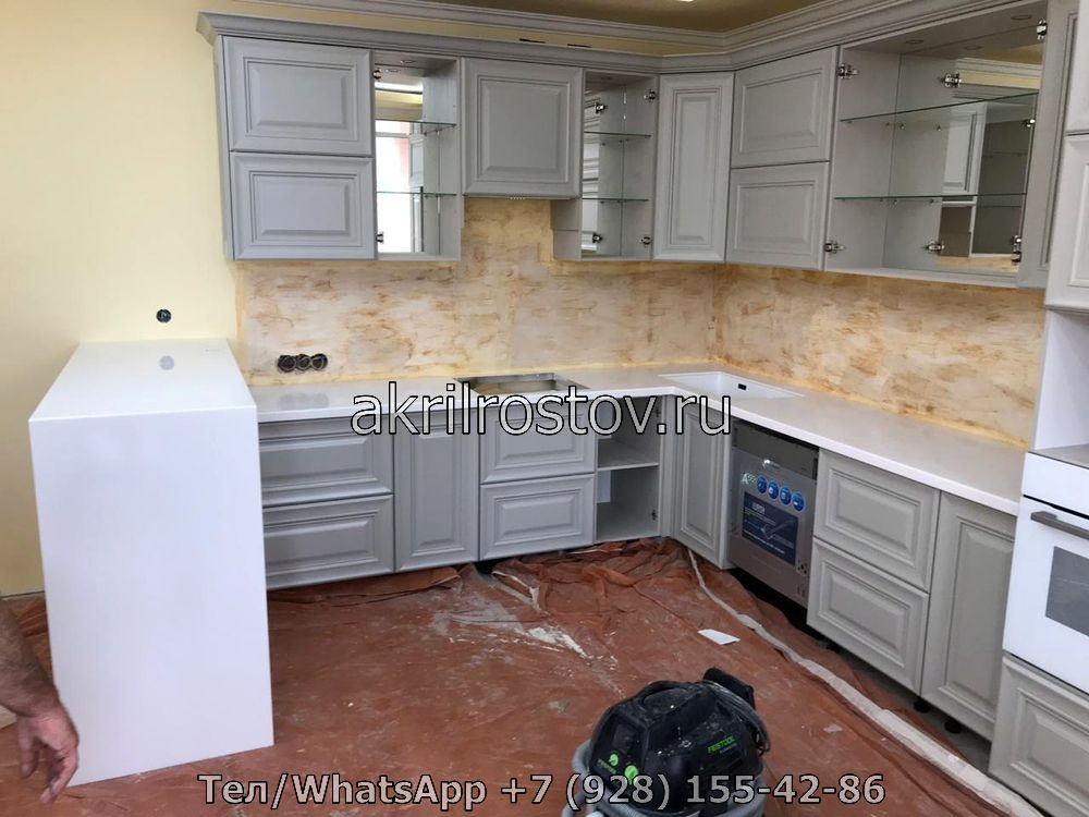 Индивидуальное изготовление угловой столешницы из акрилового камня Эксклюзивная угловая поверхность из белого акрила