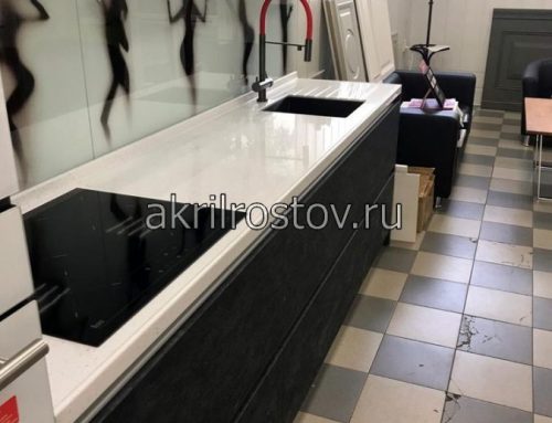 Белая столешница из акрилового камня для кухни на заказ: изготовление и цена