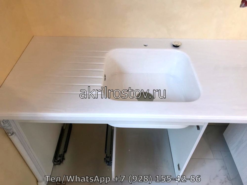 Индивидуальное изготовление акриловой столешницы с умывальником Эксклюзивная столешница из акрила с интегрированной мойкой