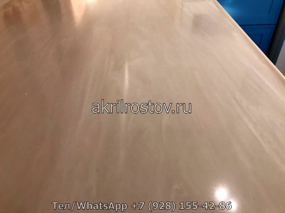 Заказать акриловую столешницу светлого бежевого цвета по доступной стоимости Эксклюзивная столешница из акрила светлого оттенка по индивидуальным размерам