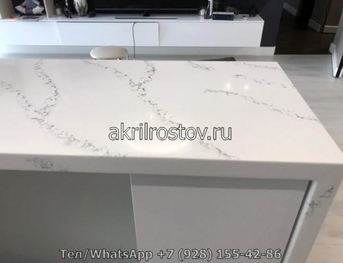 Белая глянцевая столешница под мрамор прямой формы для кухни, изготовление на заказ