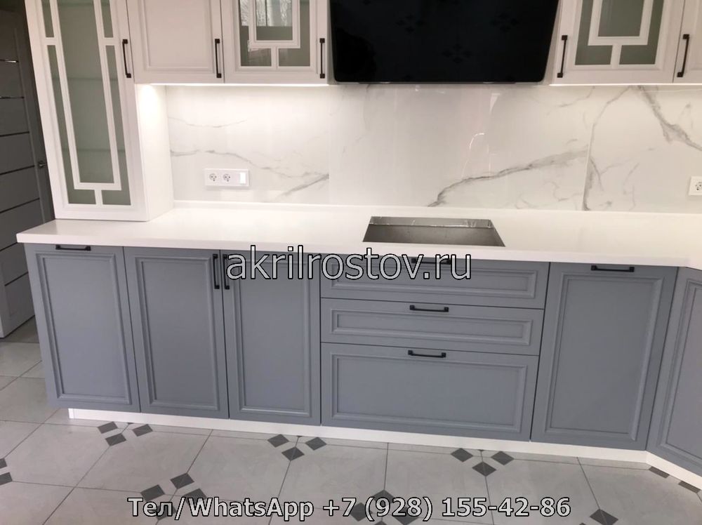 Акриловая столешница с мраморным рисунком для стильной кухни Современные кухонные поверхности из акрила с имитацией мрамора