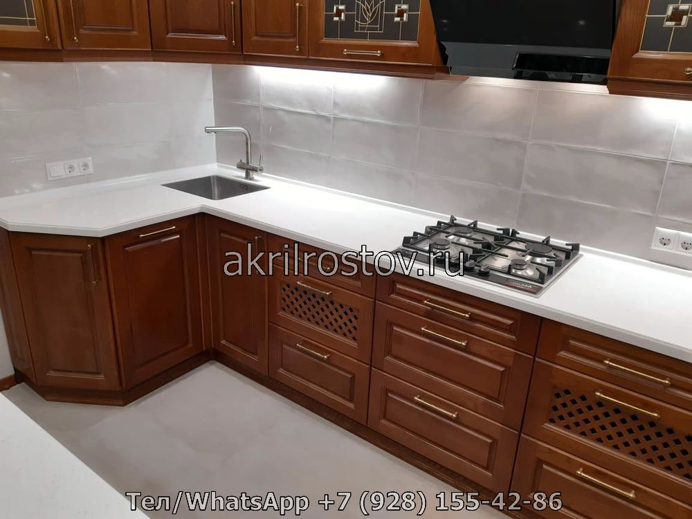 Эксклюзивная угловая столешница из акрилового камня с встроенной мойкой для кухни Современная кухонная поверхность с интегрированной мойкой из белого акрила