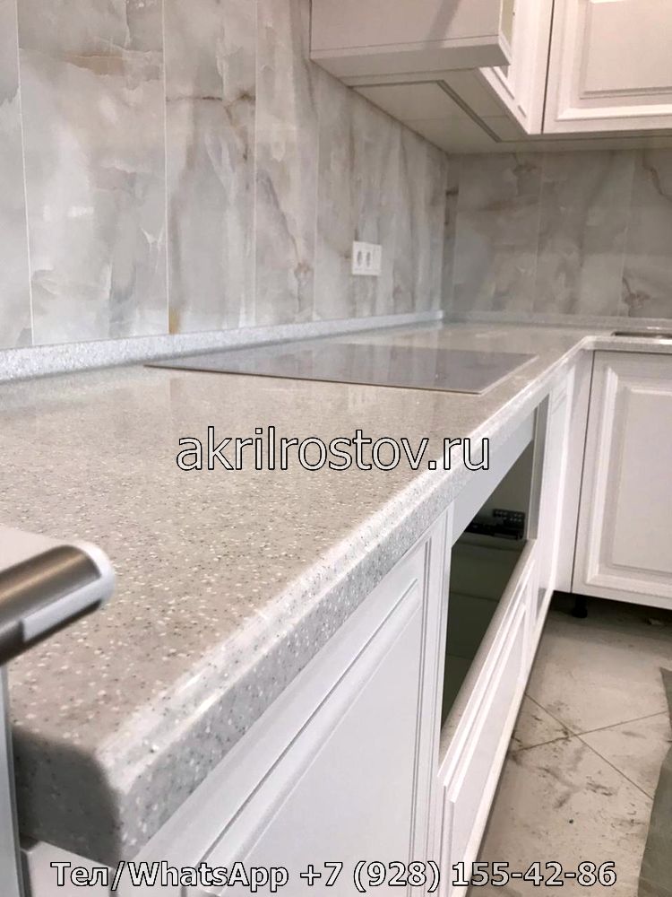 Изготовление серой акриловой столешницы для кухни по индивидуальным размерам Современная кухонная столешница из серого акрила на заказ